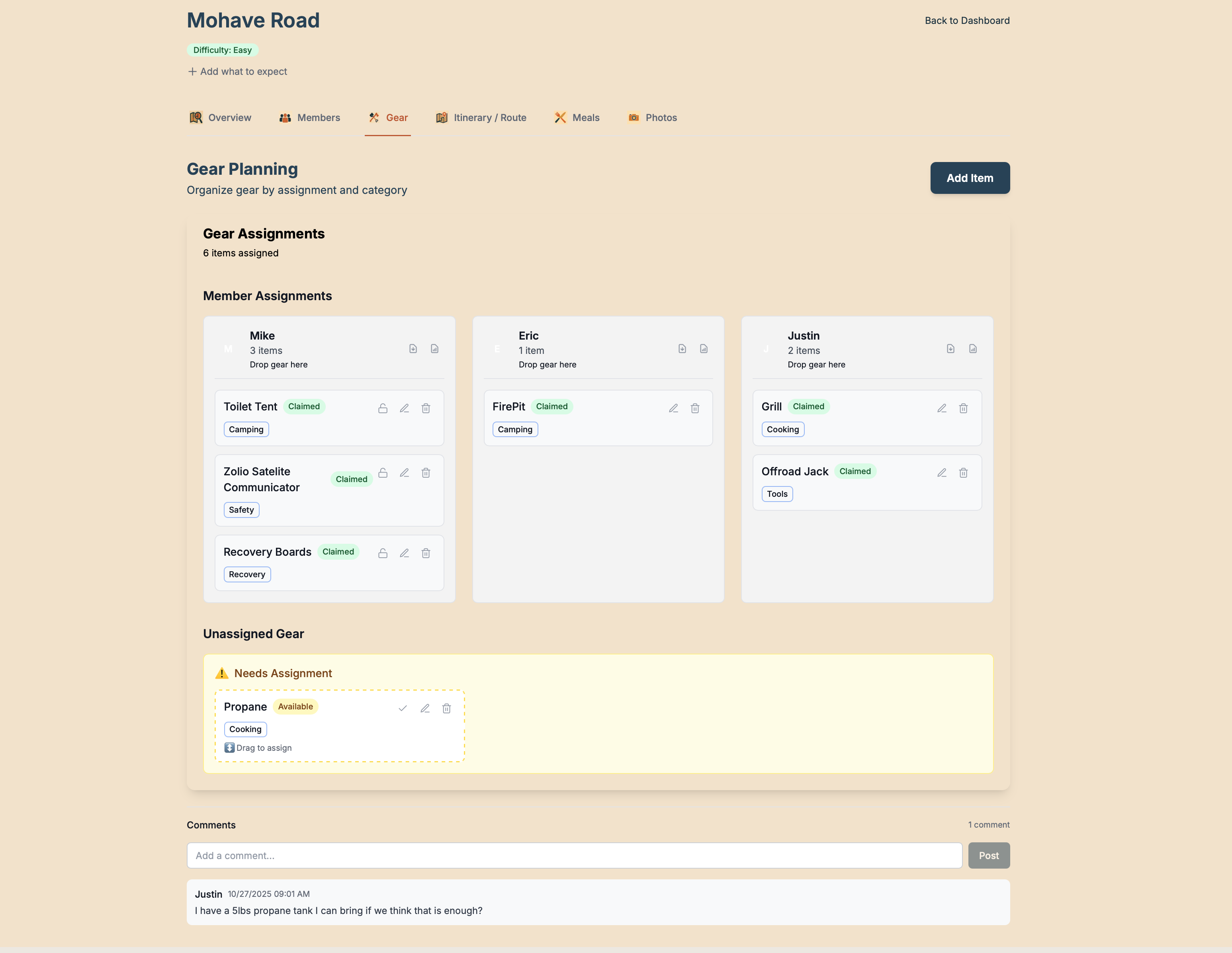Gear Management Screenshot